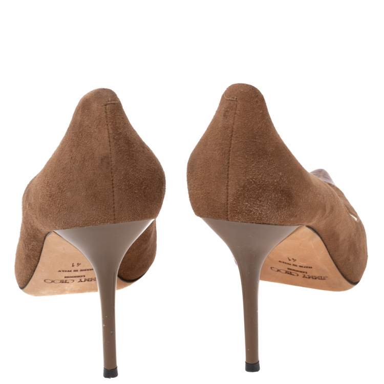 Pre Owned Jimmy Choo Brown Suede and Croc Embossed Leather Love Pumps Size 41