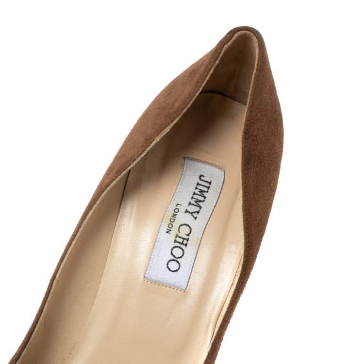 Pre Owned Jimmy Choo Brown Suede and Croc Embossed Leather Love Pumps Size 41