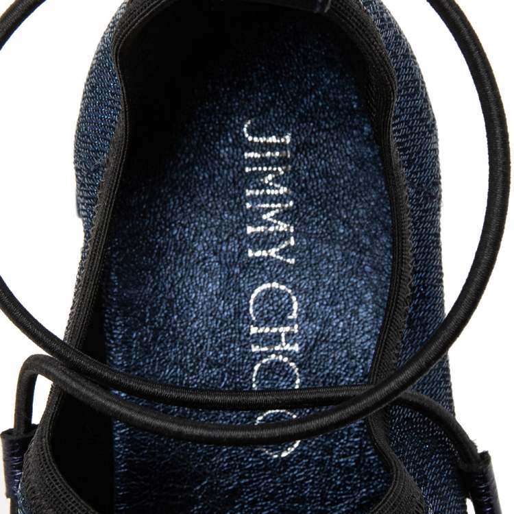 Pre Owned Jimmy Choo Blue Lurex Fabric And Leather Andrea Slip On Sneakers Size 37