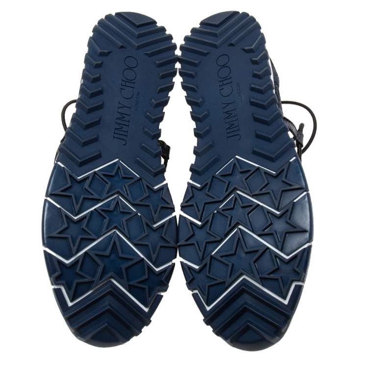 Pre Owned Jimmy Choo Blue Lurex Fabric And Leather Andrea Slip On Sneakers Size 37