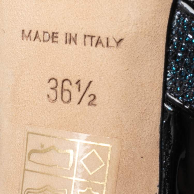 Pre Owned Jimmy Choo Blue Lamé Fabric And Glitter Leila Sandals Size 36.5