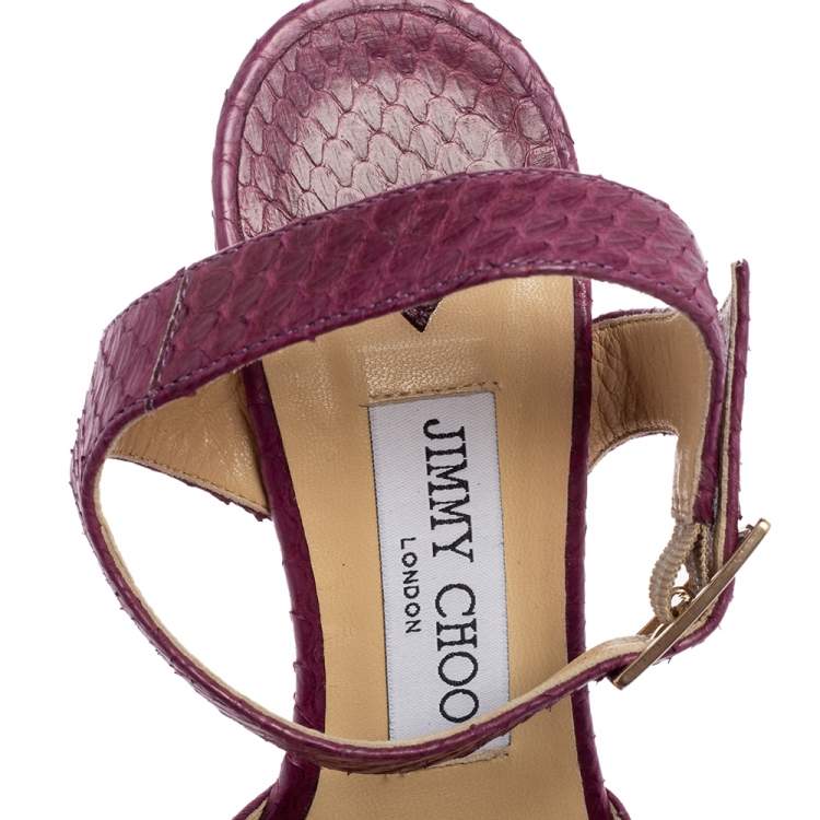 Pre Owned Jimmy Choo Purple Python Leather Peep-Toe Platform Ankle-Strap Sandals Size 36