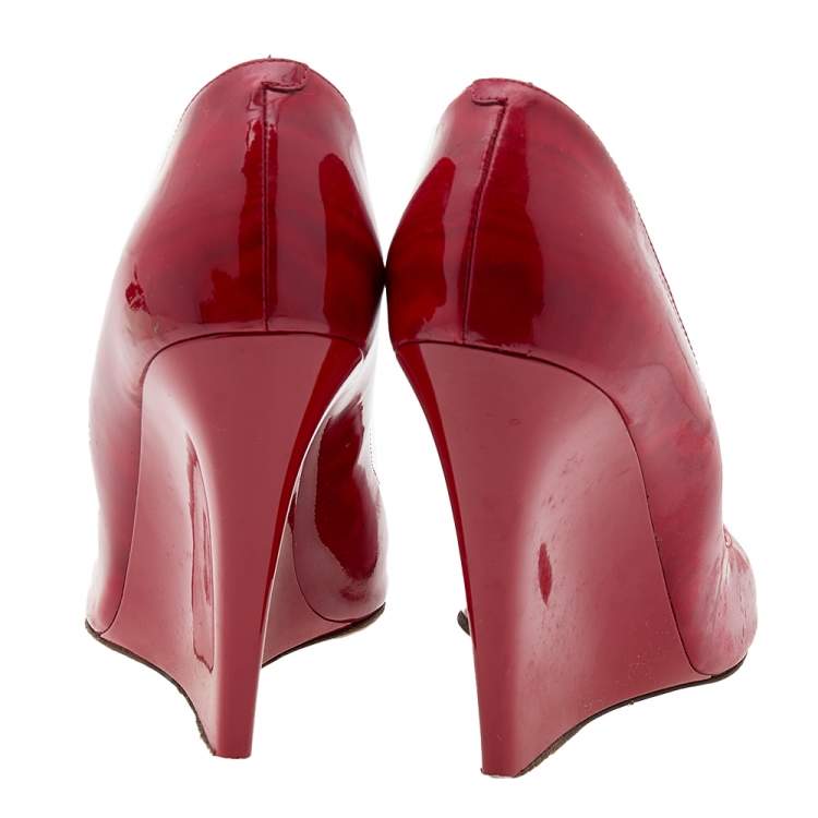 Pre Owned Jimmy Choo Red Patent Leather Wedge Peep Toe Pumps Size 40