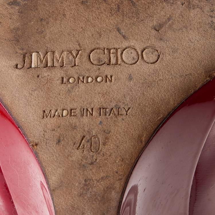 Pre Owned Jimmy Choo Red Patent Leather Wedge Peep Toe Pumps Size 40