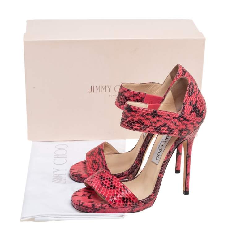 Pre Owned Jimmy Choo Pink/Black Python Leather Lee Sandals Size 38