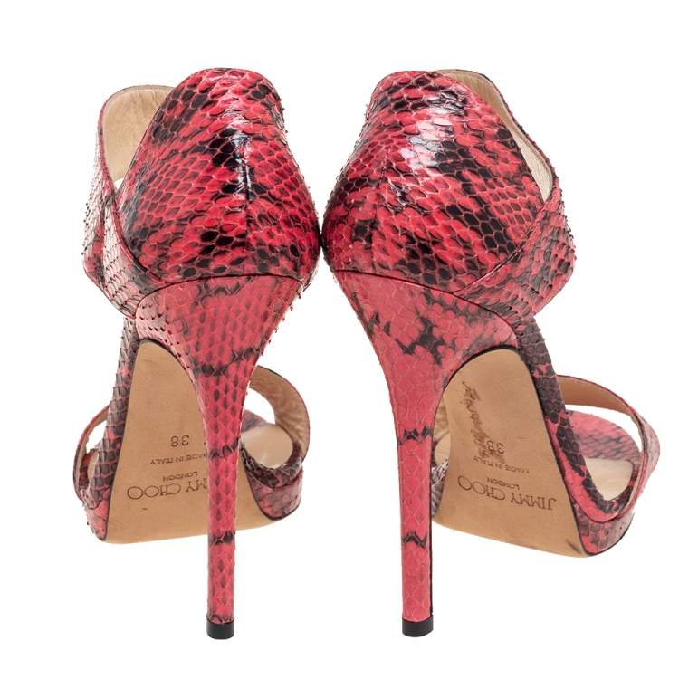 Pre Owned Jimmy Choo Pink/Black Python Leather Lee Sandals Size 38