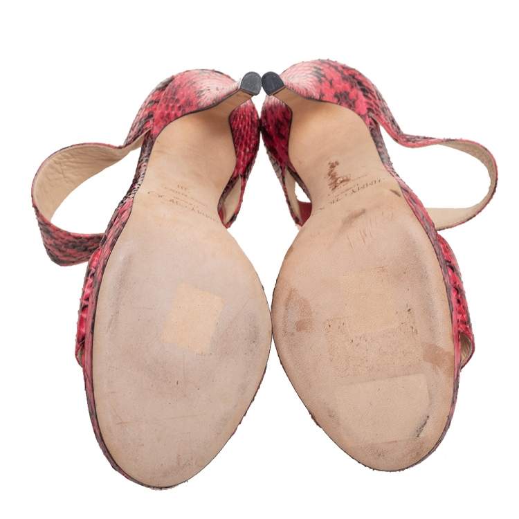 Pre Owned Jimmy Choo Pink/Black Python Leather Lee Sandals Size 38