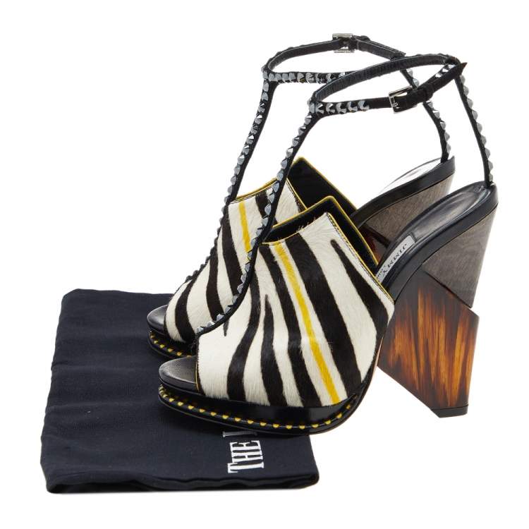 Pre Owned Jimmy Choo Multicolor Calf Hair Crystal Embellished Kascade T-Strap Wedge Sandals Size 36