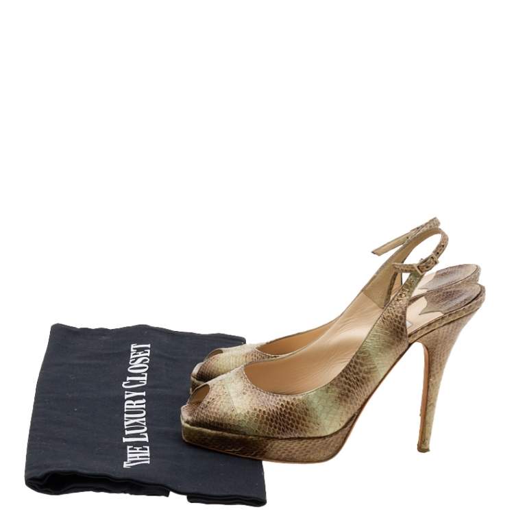 Pre Owned Jimmy Choo Multicolor Python Embossed Leather Peep Toe Slingback Sandals Size 38