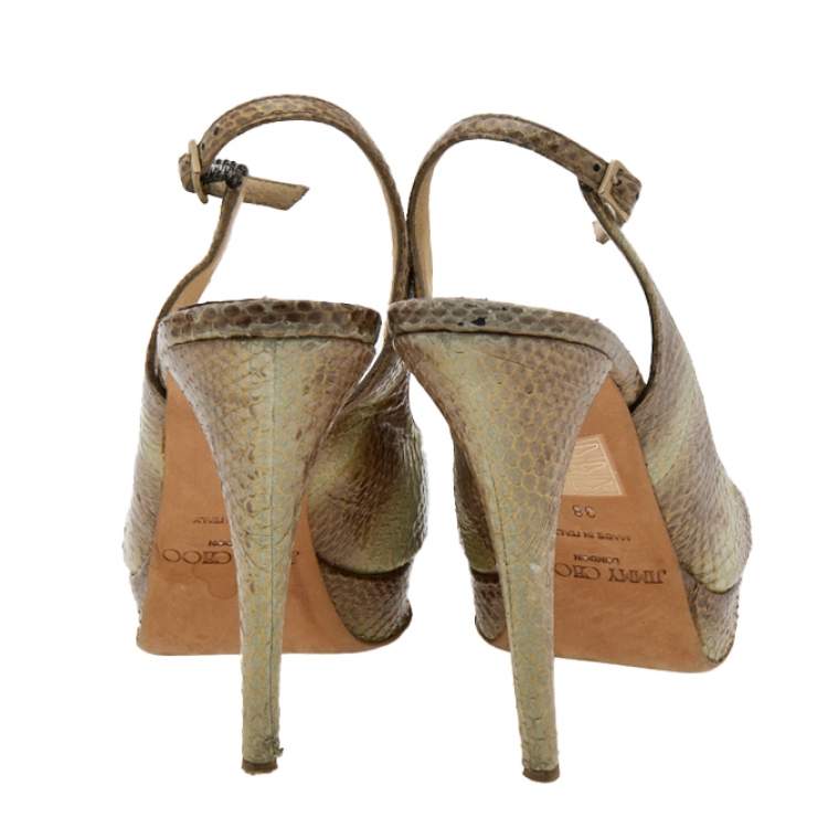 Pre Owned Jimmy Choo Multicolor Python Embossed Leather Peep Toe Slingback Sandals Size 38