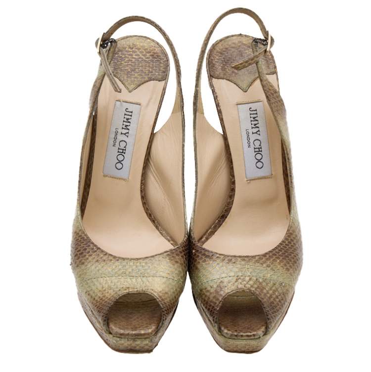 Pre Owned Jimmy Choo Multicolor Python Embossed Leather Peep Toe Slingback Sandals Size 38