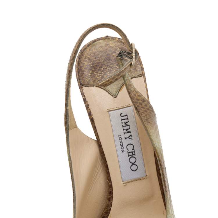Pre Owned Jimmy Choo Multicolor Python Embossed Leather Peep Toe Slingback Sandals Size 38