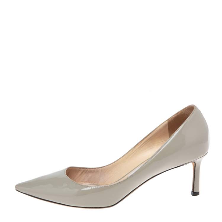 Pre Owned Jimmy Choo Grey Patent Leather  Pointed Toe Pumps Size 36.5