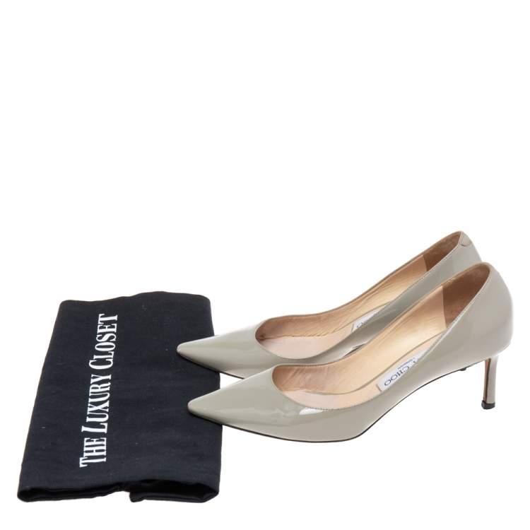 Pre Owned Jimmy Choo Grey Patent Leather  Pointed Toe Pumps Size 36.5