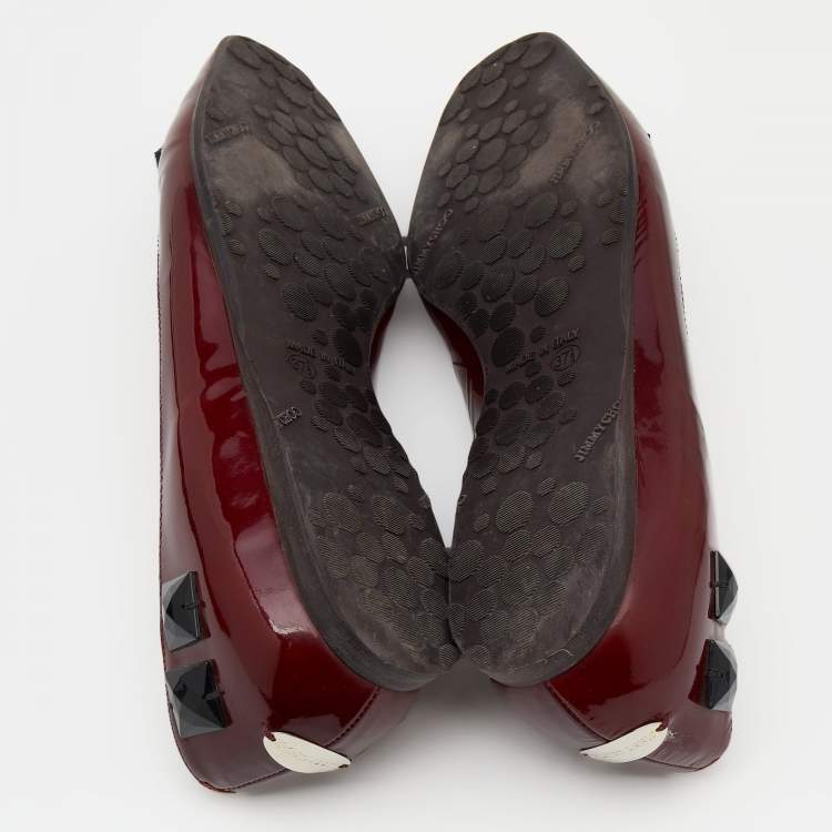 Pre Owned Jimmy Choo Burgundy Patent Leather Crystal Embellished Watson Ballet Flats Size 37.5