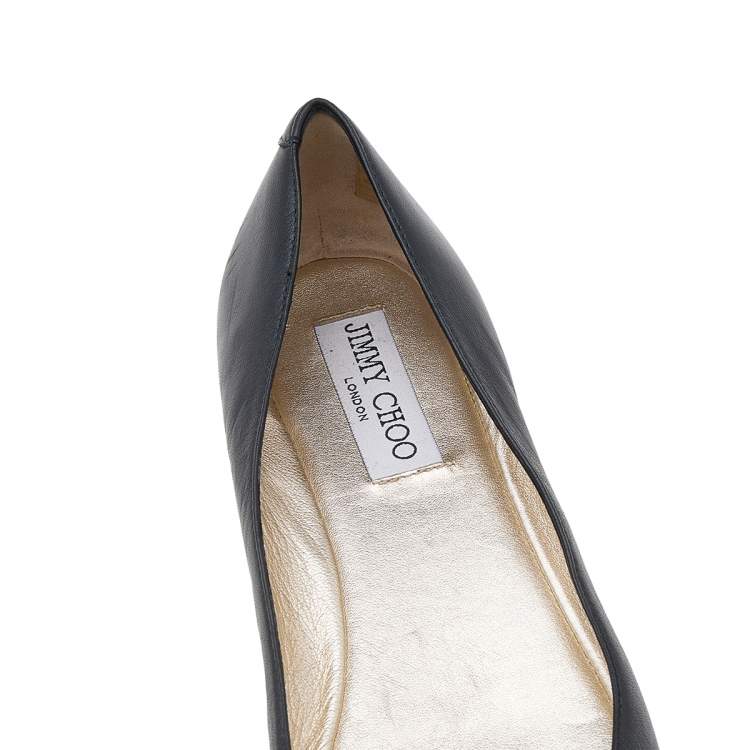 Pre Owned Jimmy Choo Black Leather Waine Chainmail Cap Toe Ballet Flats Size 38.5