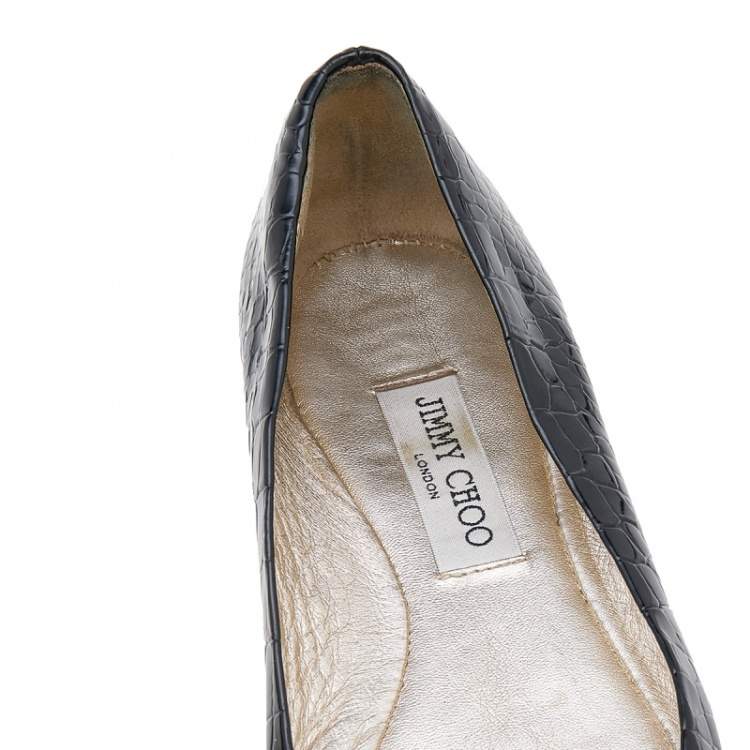 مملوكة مسبقًا Jimmy Choo Black Croc Embossed Patent Leather Morse Buckle Ballet Flats Size 39