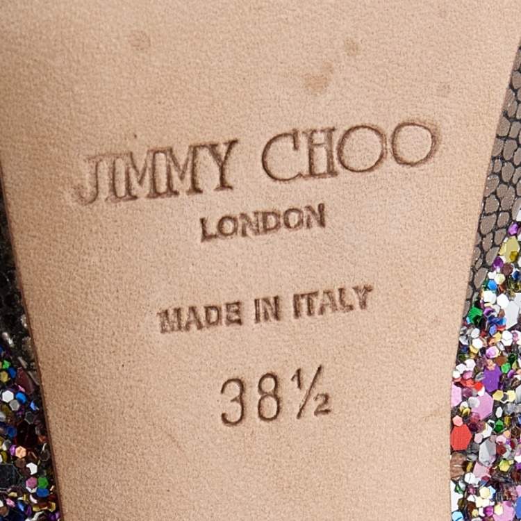 Pre Owned Jimmy Choo Multicolor Glitter Vibe Peep Toe Platform Pumps Size 38.5