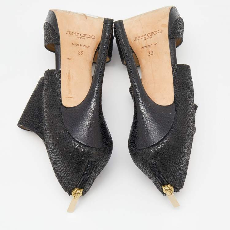 Pre Owned Jimmy Choo Black Glitter Private Platform Sandals Size 39