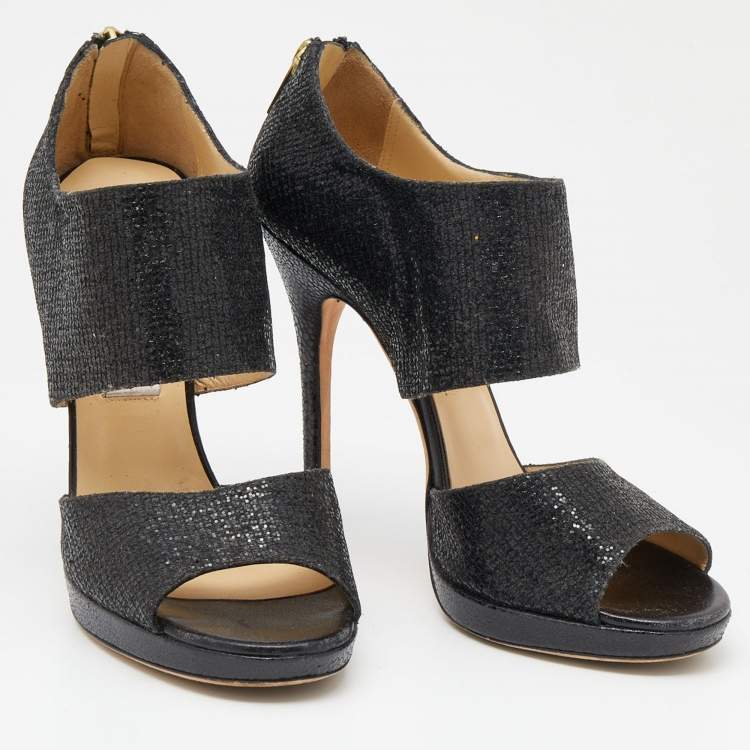 Pre Owned Jimmy Choo Black Glitter Private Platform Sandals Size 39