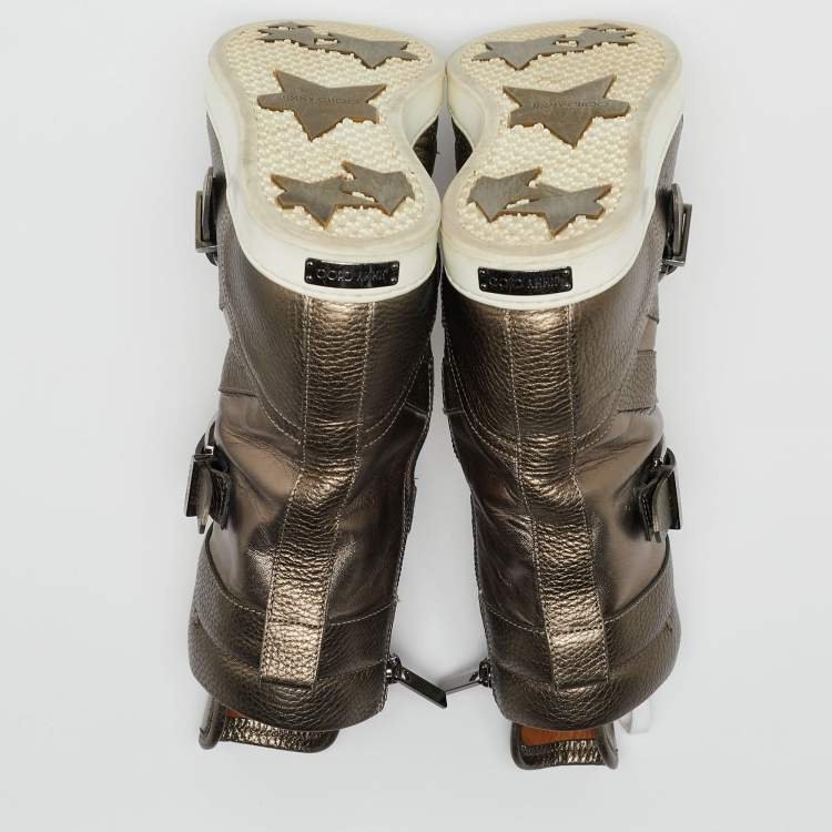 Pre Owned Jimmy Choo Metallic Bronze Leather High Top Sneakers Size 40.5