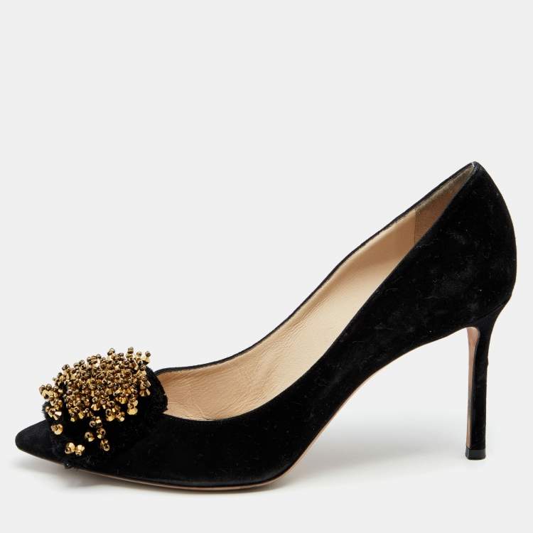 مملوكة مسبقًا Jimmy Choo Black Suede Thelma Embellished Pumps Size 40