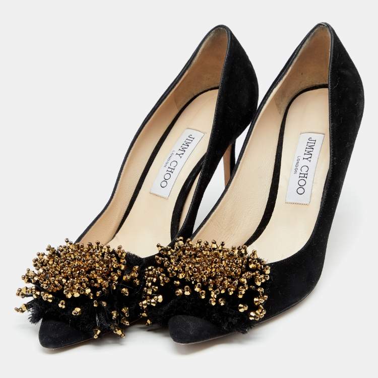 مملوكة مسبقًا Jimmy Choo Black Suede Thelma Embellished Pumps Size 40