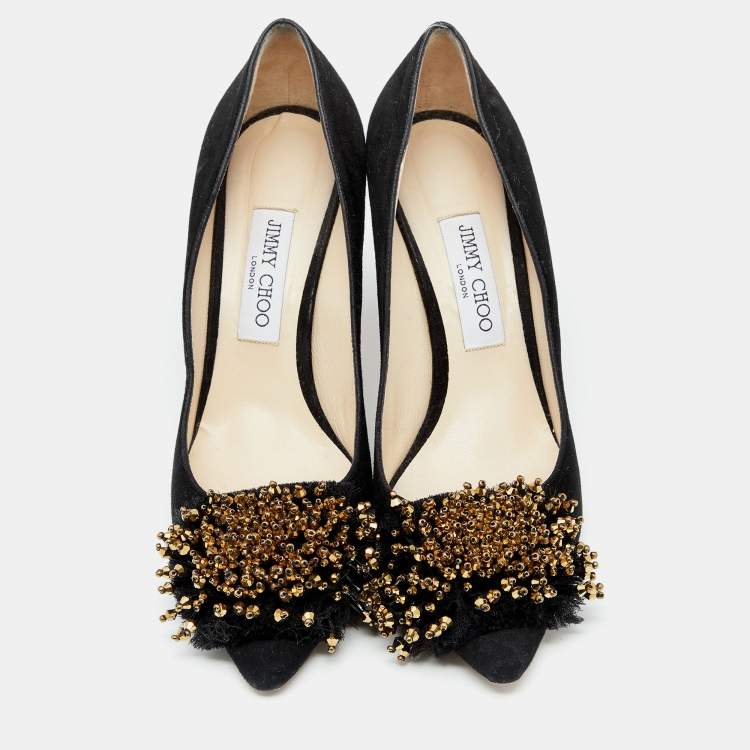 مملوكة مسبقًا Jimmy Choo Black Suede Thelma Embellished Pumps Size 40