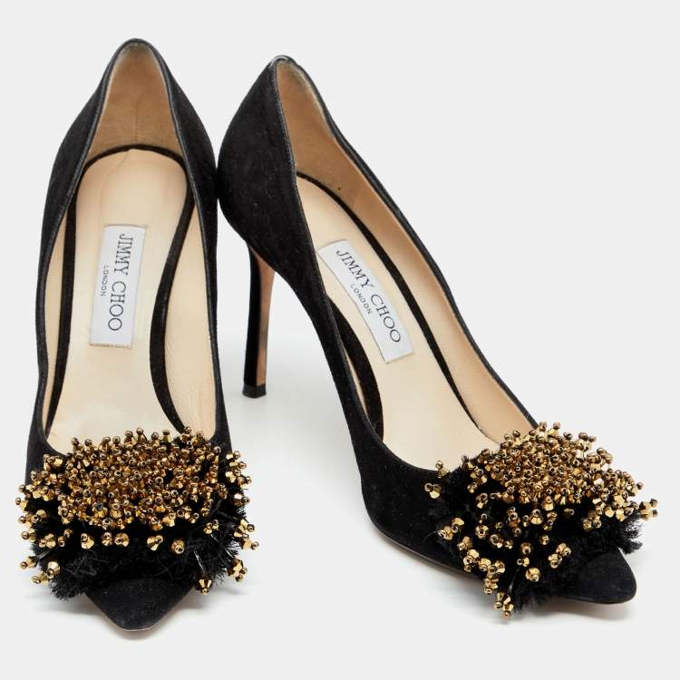 مملوكة مسبقًا Jimmy Choo Black Suede Thelma Embellished Pumps Size 40