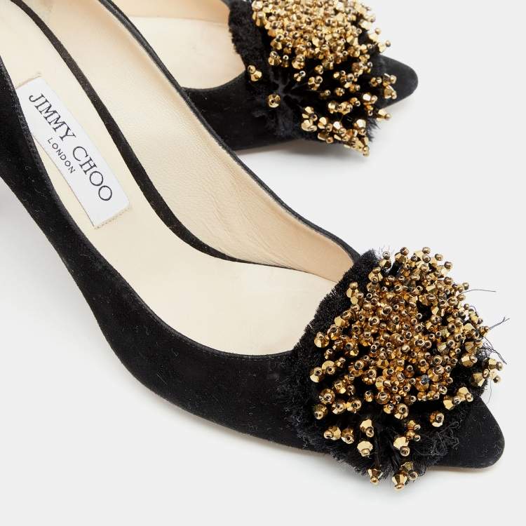 مملوكة مسبقًا Jimmy Choo Black Suede Thelma Embellished Pumps Size 40