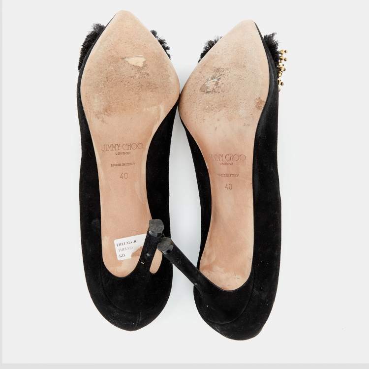 مملوكة مسبقًا Jimmy Choo Black Suede Thelma Embellished Pumps Size 40
