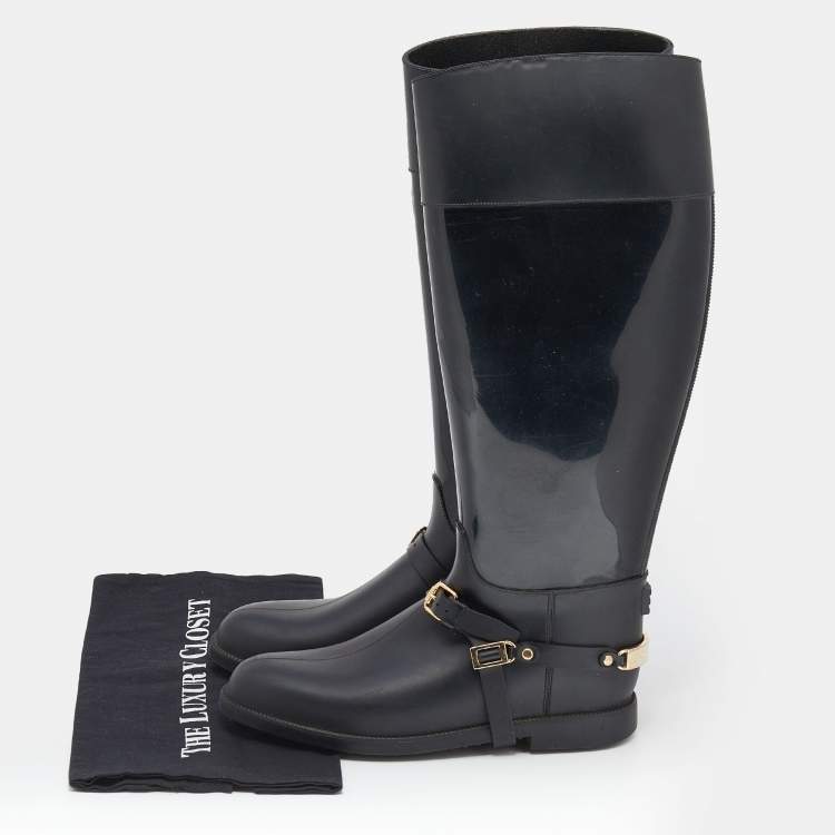 مملوكة مسبقًا Jimmy Choo Black Rubber Rain Boots Size 39