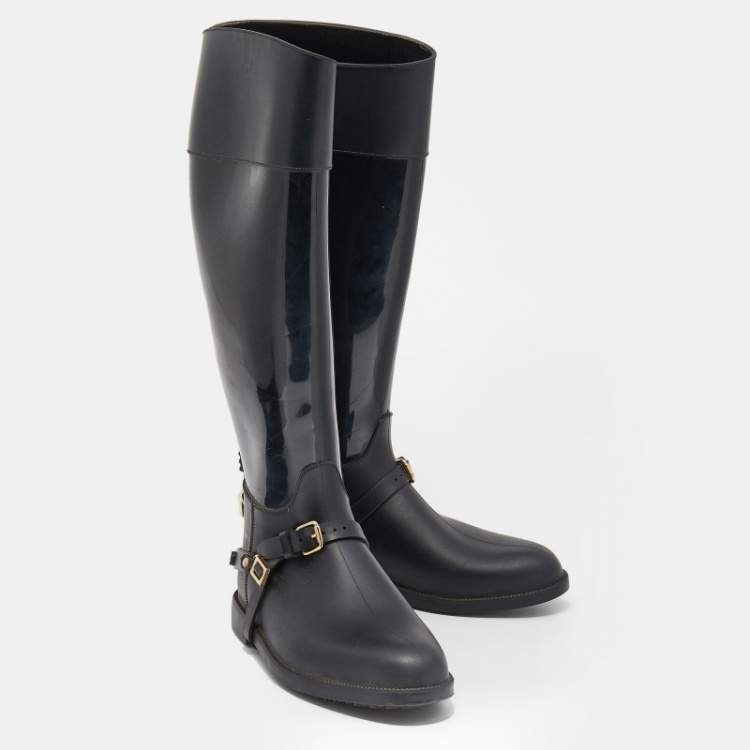 مملوكة مسبقًا Jimmy Choo Black Rubber Rain Boots Size 39