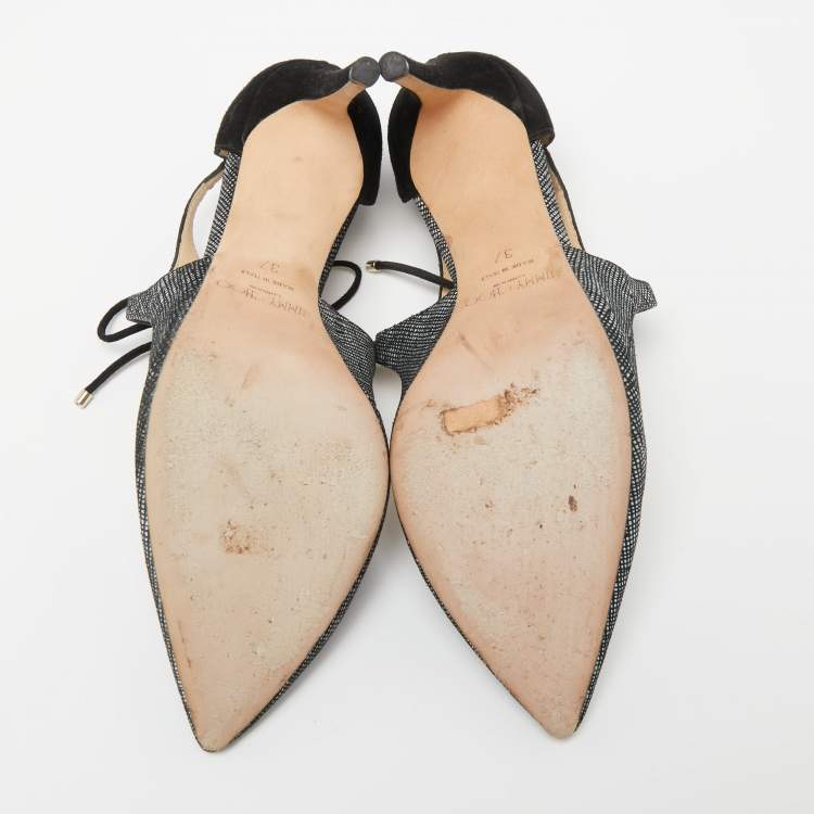 Pre Owned Jimmy Choo Black/Grey Textured Suede Vanessa 85 Pointed Toe Pumps Size 37