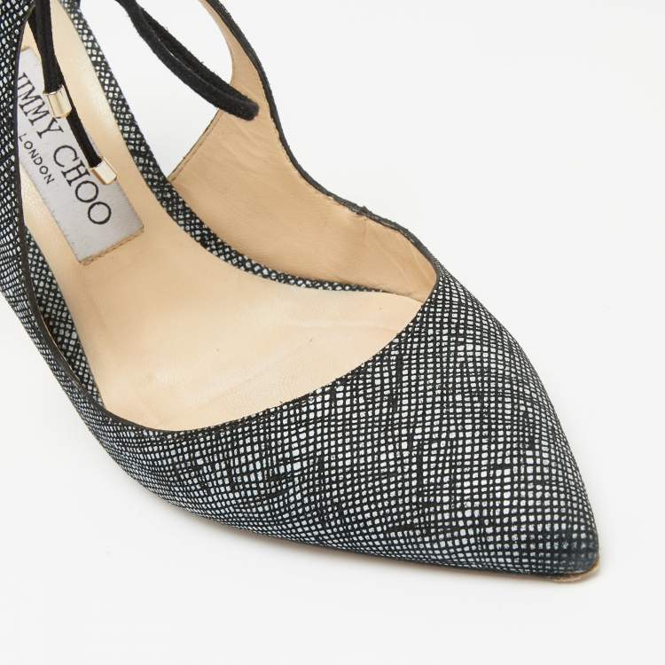 Pre Owned Jimmy Choo Black/Grey Textured Suede Vanessa 85 Pointed Toe Pumps Size 37