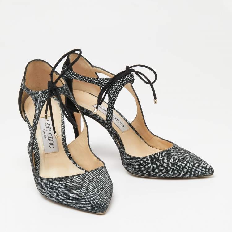 Pre Owned Jimmy Choo Black/Grey Textured Suede Vanessa 85 Pointed Toe Pumps Size 37
