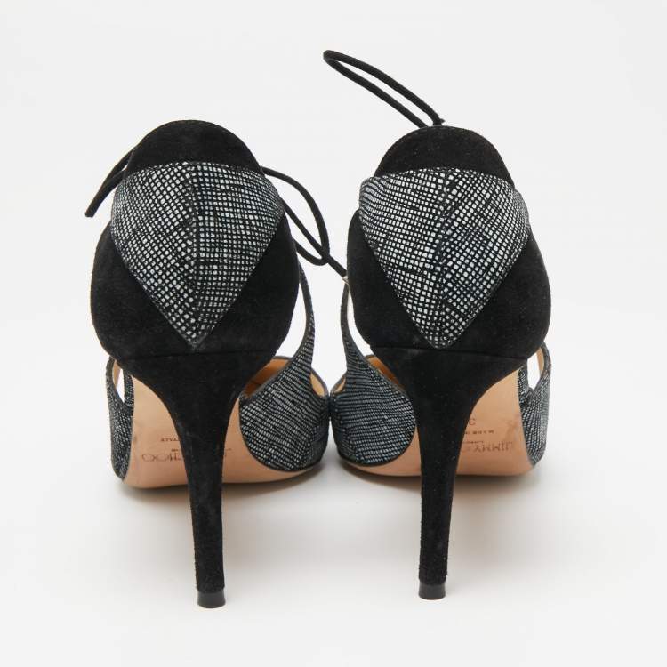 Pre Owned Jimmy Choo Black/Grey Textured Suede Vanessa 85 Pointed Toe Pumps Size 37