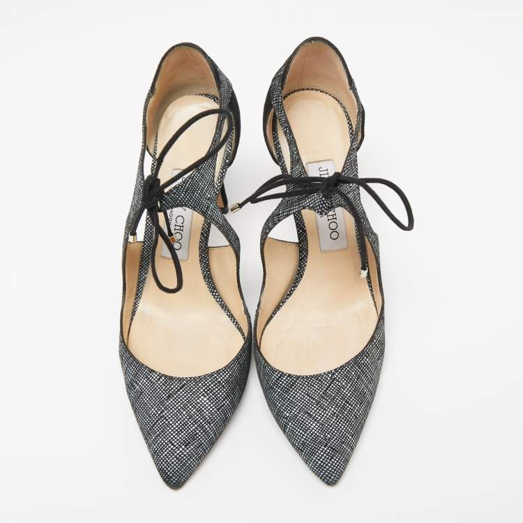 Pre Owned Jimmy Choo Black/Grey Textured Suede Vanessa 85 Pointed Toe Pumps Size 37