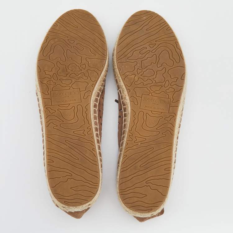 Pre Owned Jimmy Choo Brown Suede Dare Star Perforated Lace Up Espadrille Flats Size 38