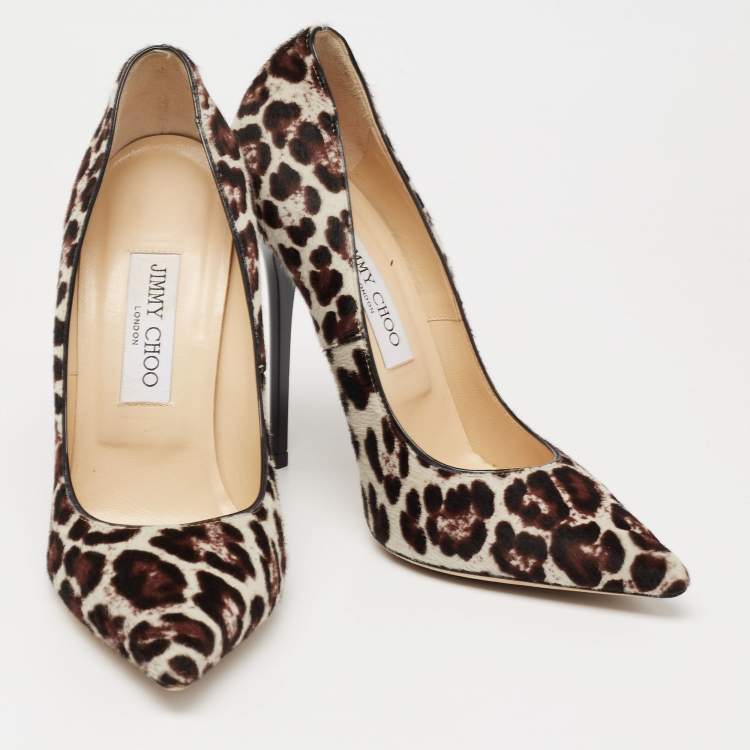 Pre Owned Jimmy Choo Tri-Color Leopard Print Calf Hair Anouk Pumps Size 38