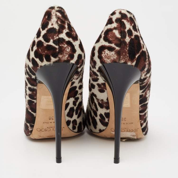 Pre Owned Jimmy Choo Tri-Color Leopard Print Calf Hair Anouk Pumps Size 38