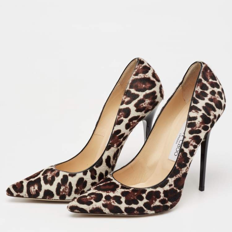 Pre Owned Jimmy Choo Tri-Color Leopard Print Calf Hair Anouk Pumps Size 38