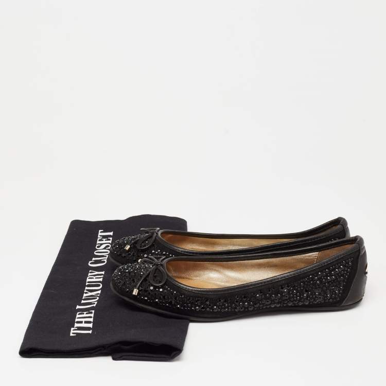 Pre Owned Jimmy Choo Black Crystal Embellished Suede and Leather Weber Ballet Flats Size 35