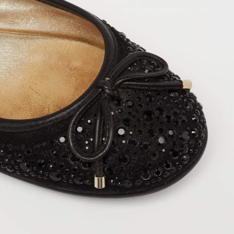Pre Owned Jimmy Choo Black Crystal Embellished Suede and Leather Weber Ballet Flats Size 35