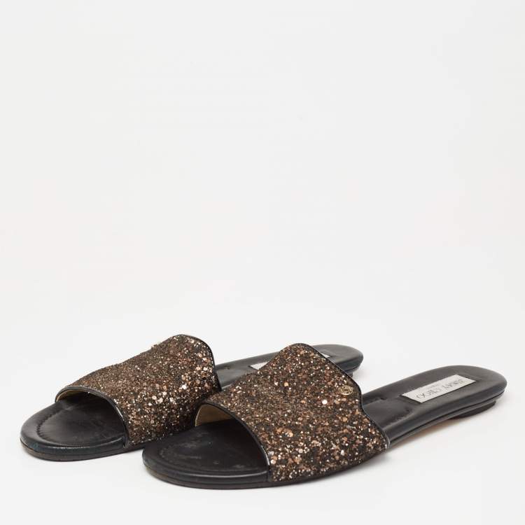 مملوكة مسبقًا Jimmy Choo Two-Tone Coarse Glitter Nanda Flat Slides Size 41