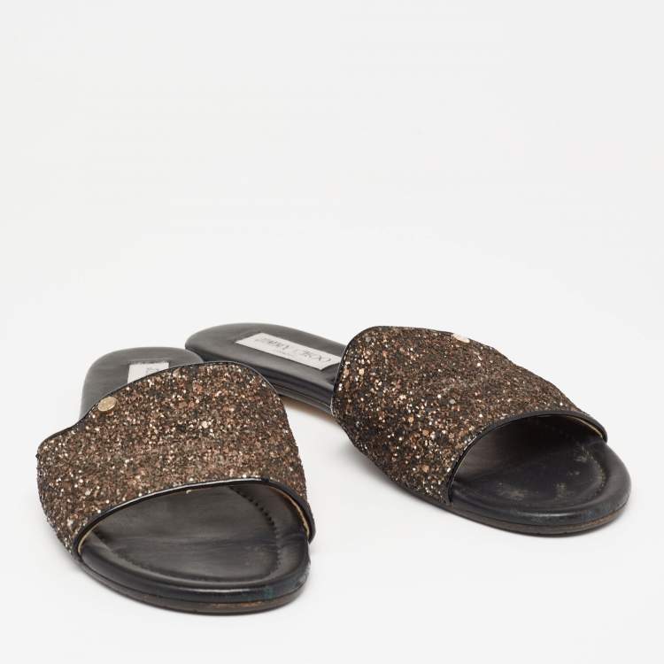 مملوكة مسبقًا Jimmy Choo Two-Tone Coarse Glitter Nanda Flat Slides Size 41