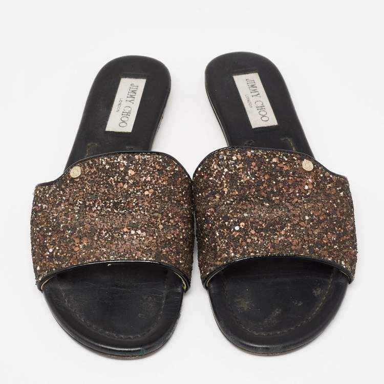 مملوكة مسبقًا Jimmy Choo Two-Tone Coarse Glitter Nanda Flat Slides Size 41