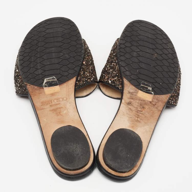 مملوكة مسبقًا Jimmy Choo Two-Tone Coarse Glitter Nanda Flat Slides Size 41
