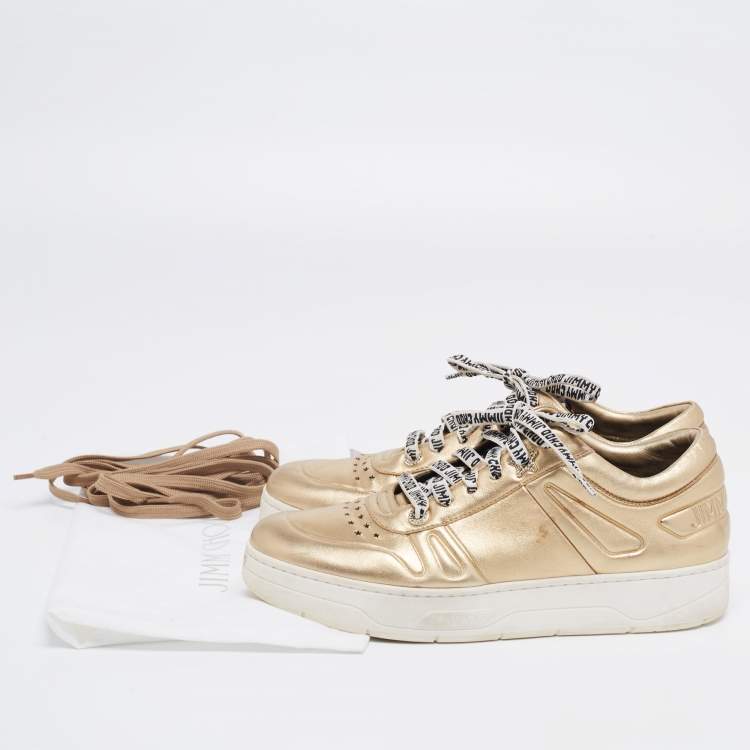Pre Owned Jimmy Choo Gold Leather Hawaii Sneakers Size 41