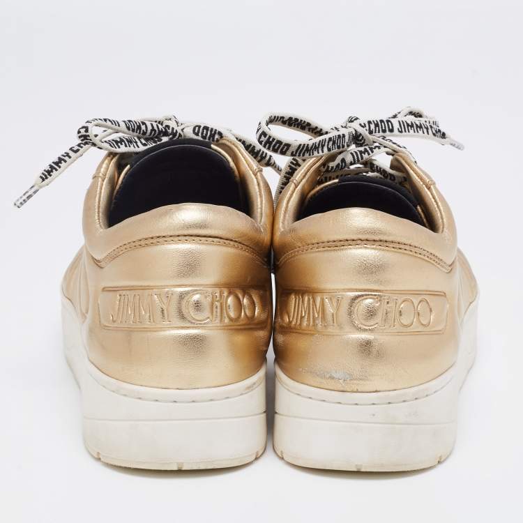 Pre Owned Jimmy Choo Gold Leather Hawaii Sneakers Size 41